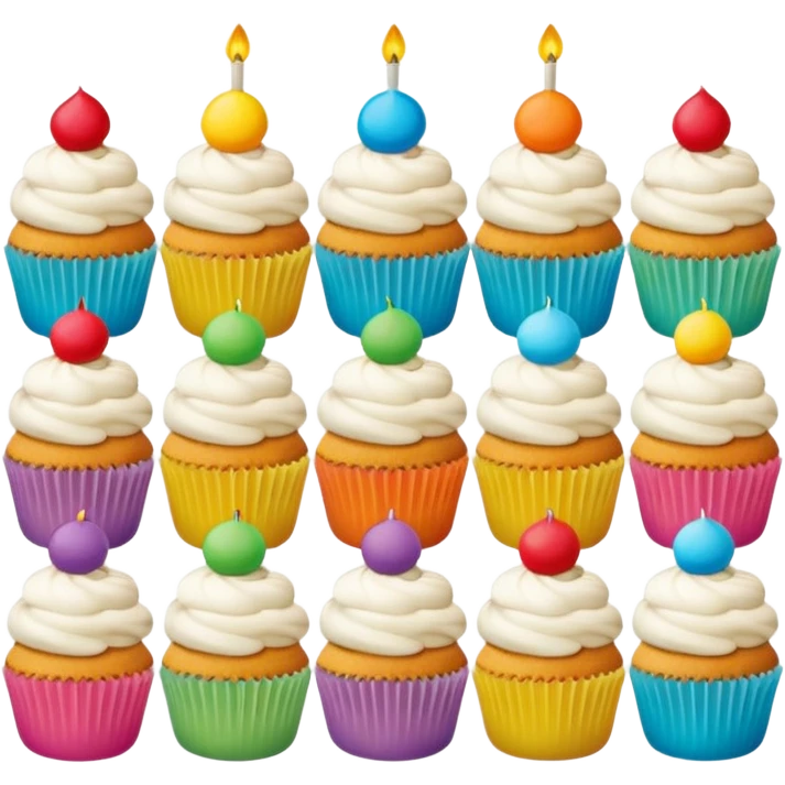 A 3D cartoon poster displayed on a wall, showing cupcakes with bright colors, clear text and borders, flat layout, realistic Memoji-style design. emoji