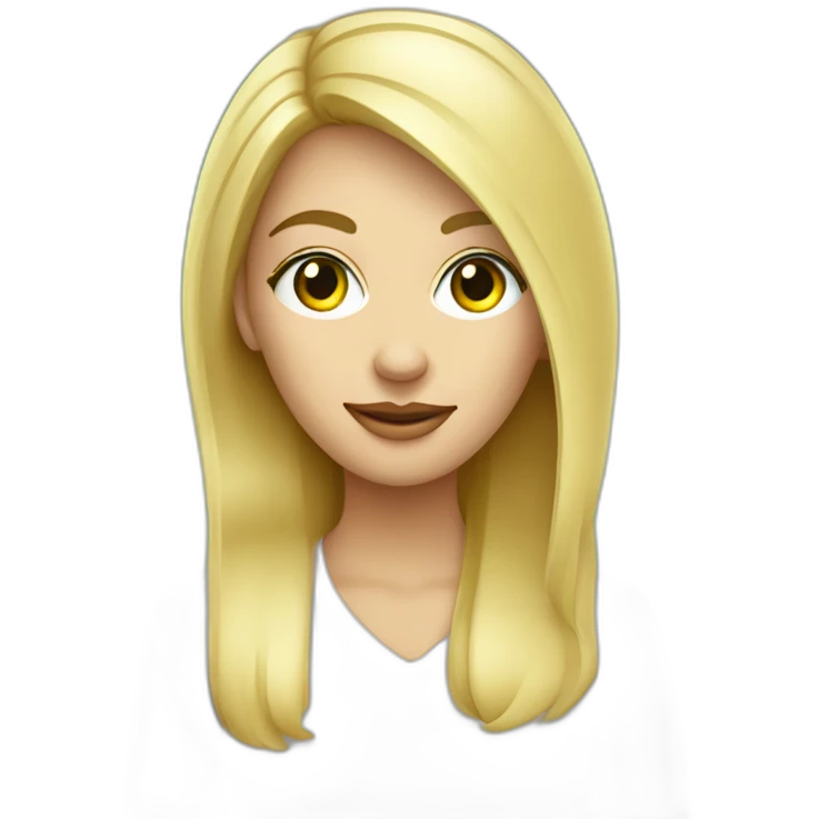 Mujer rubia ojos verdes sin lentes con celular marketer emoji