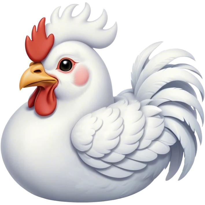 Meme-Worthy Cute Sleeping White Rooster Portrait Emoji, Head resting peacefully with a contented smile, showcasing a robust build and a luxuriously soft pure white plumage, eyes shut in a serene, restful nap, Simplified yet hilariously adorable features, highly detailed, glowing with a soft, drowsy light, high shine, relaxed and utterly lovable, stylized with an air of playful laziness, bright and heartwarming, soft glowing outline, capturing the essence of a comically sleepy rooster, so meme-worthy it feels like it could instantly become the next viral sensation of adorable slumber! emoji