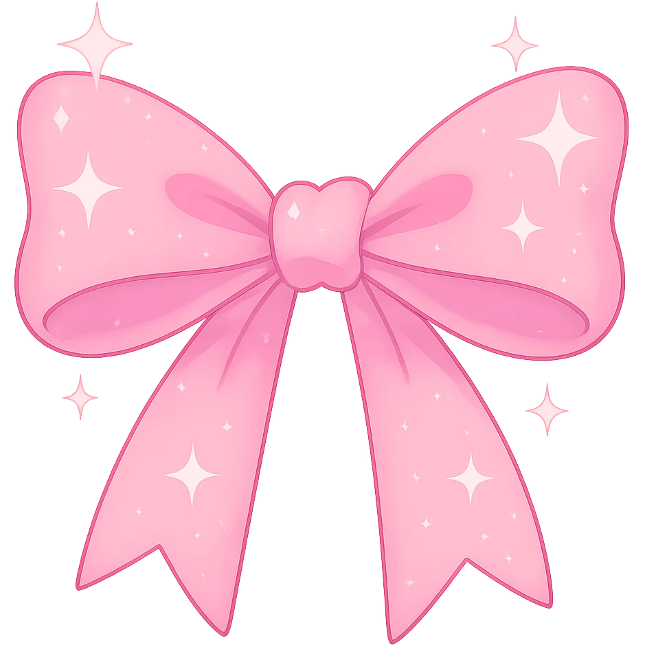 Remove any shadow from the image. Keep the kpop pink ribbon bow with sparkles. Make it cute and trendy with a transparent background. emoji