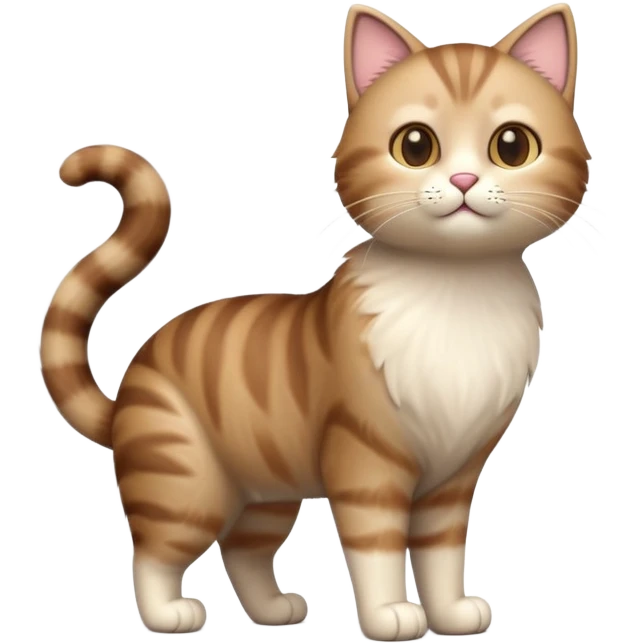 standing cat with tail raised, soft brown and beige colors, friendly calm expression, natural pose, warm lighting, soft 3D look emoji