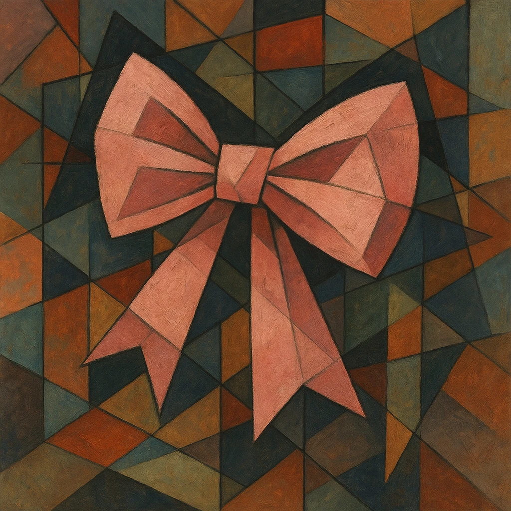 pink gothic bow, cubist abstraction style, geometric shapes, abstract art emoji