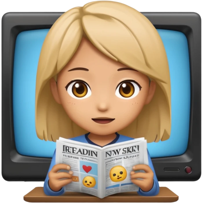 TV screen displaying a chibi anime character reading news, emoji style emoji