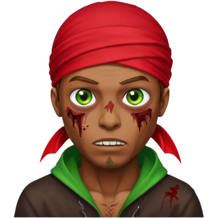 Red durag, men zombie with brown hair color and green eye color, with dark vampire clothes emoji