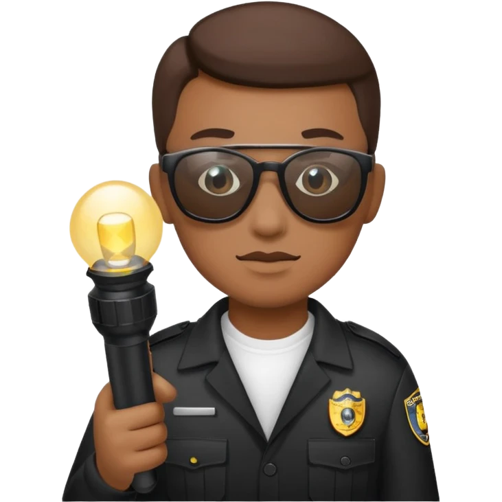 school security, sun glasses, holding flashlight emoji