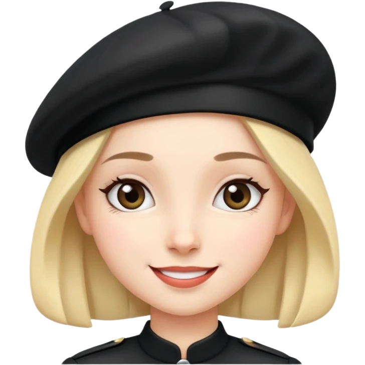 girl with a black beret, happy face emoji