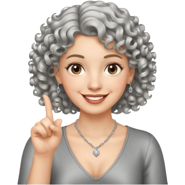 silver, short, wavy-haired with curls, smiling pretty lady, hopeful, pointing 2 fingers up


 emoji
