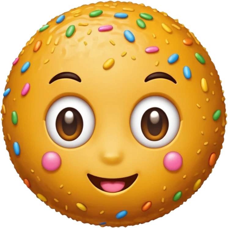 Laddu emoji with kawaii eyes and sprinkles and happy expression emoji