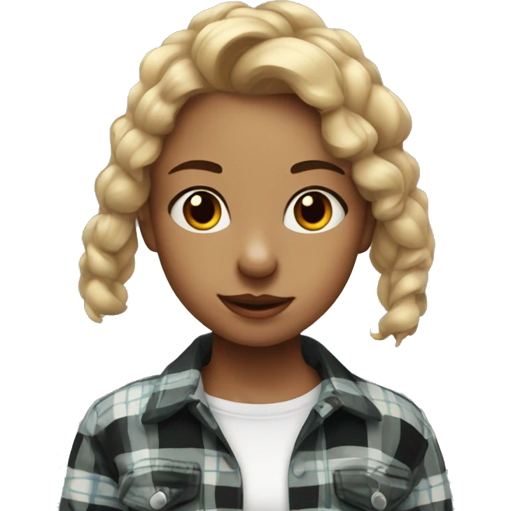 Girl with nose piercing in plaid shirt and jack-russel in  emoji