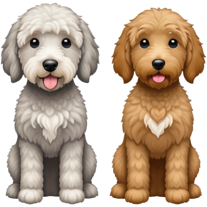 Gray and white goldendoodle and a tan goldendoodle  emoji