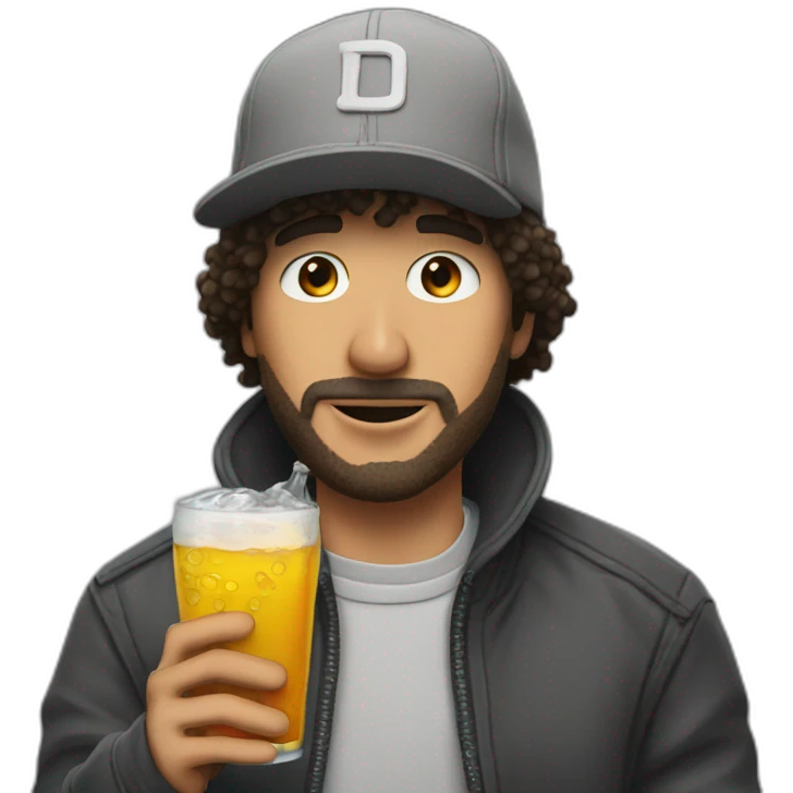 Michael wearing a cap and drinking a bert emoji