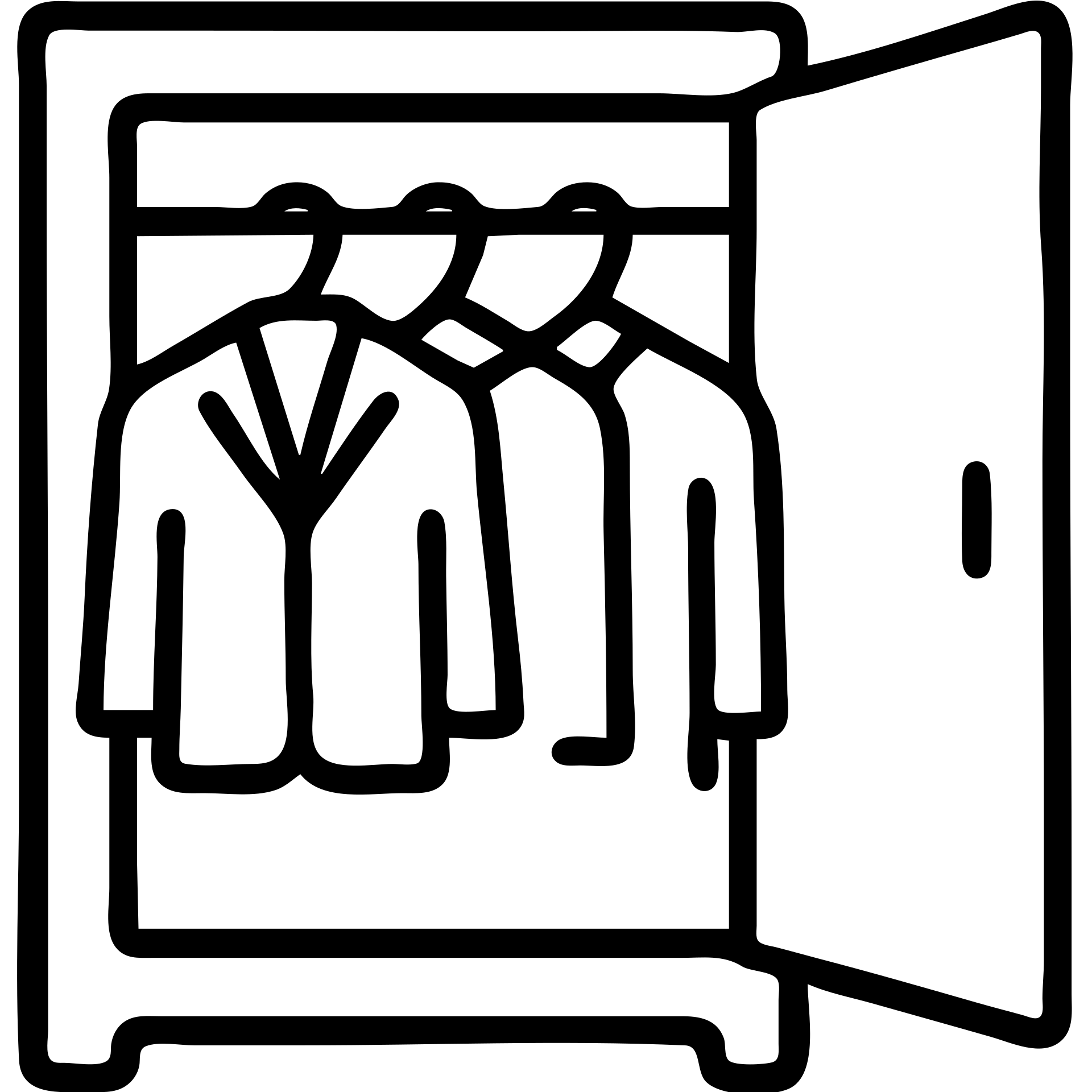 Minimalist flat design of a closet or wardrobe, slightly open showing neatly hung jackets and shirts, clean professional look emoji