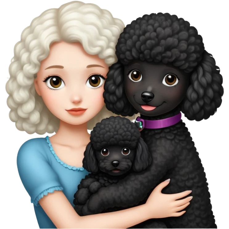 Beautiful girl hugging black poodle emoji