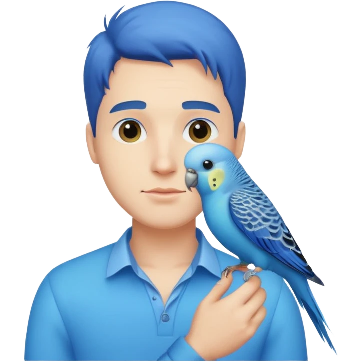 blue budgie parakeet with handsome man emoji