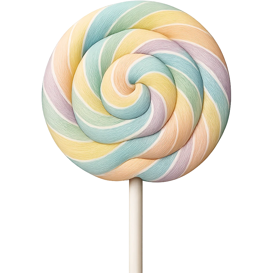 Change the lollipop to a pastel rainbow swirl in a realistic style, keep the background transparent. emoji