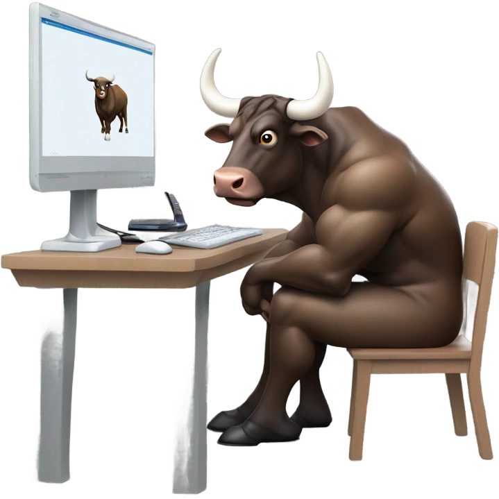 bull using computer emoji