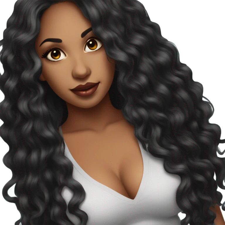 stunning curvy black woman, nice makeup black long hair emoji