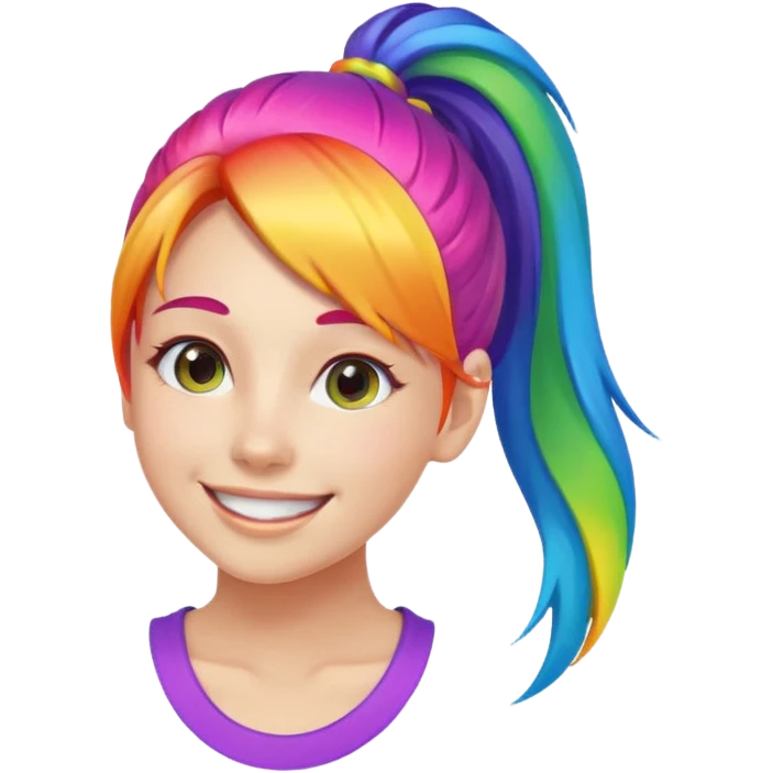 Girl with rainbow ponytail — bright gradient strands flowing emoji