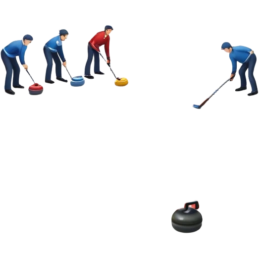 An icon showing a curling match on an indoor ice stadium, with a polished curling stone gliding toward the target and players sweeping. Spectators watch from stands, and flags hang above the rink. Transparent background highlights strategy and focus in the sport of curling. emoji