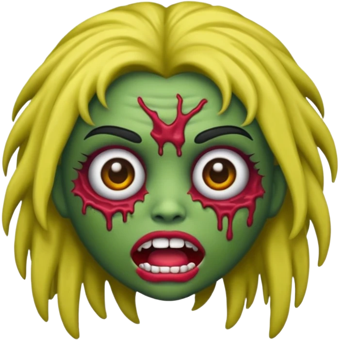 faça uma boneca zumbi estilo emoji do iphone com cabelos pretos cacheados sem muito volume e olhos pretos  emoji