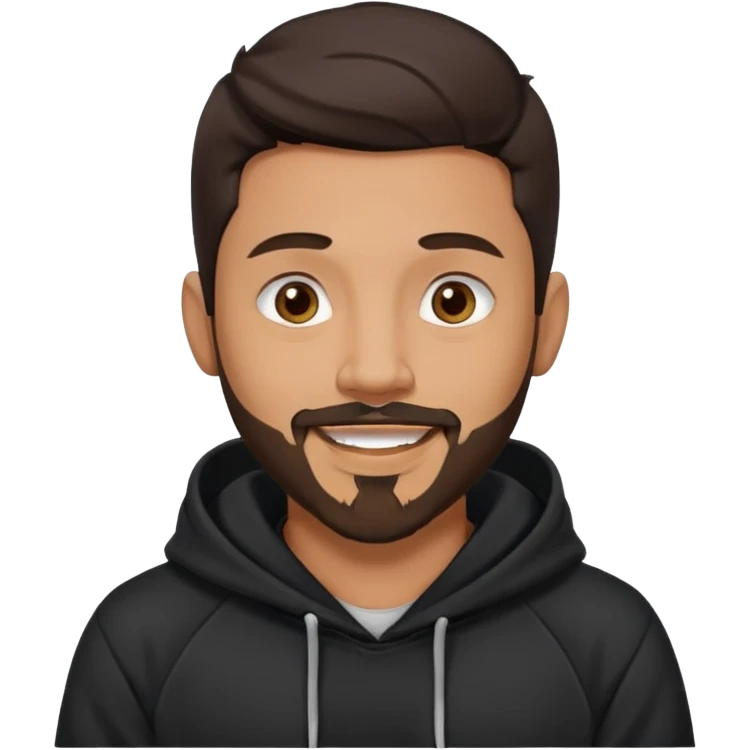 medium skin tone man with dark hair and a goatee beard, septum piercing, wearing a dark hoodie, smiling emoji