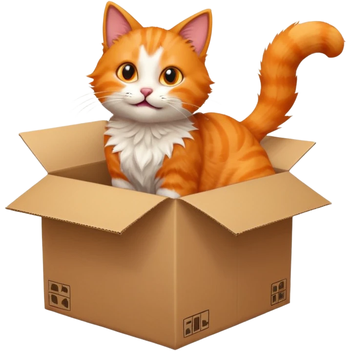 The cat jumps into the box. The head of the cat faces the box, the viewer sees the back of the cat emoji