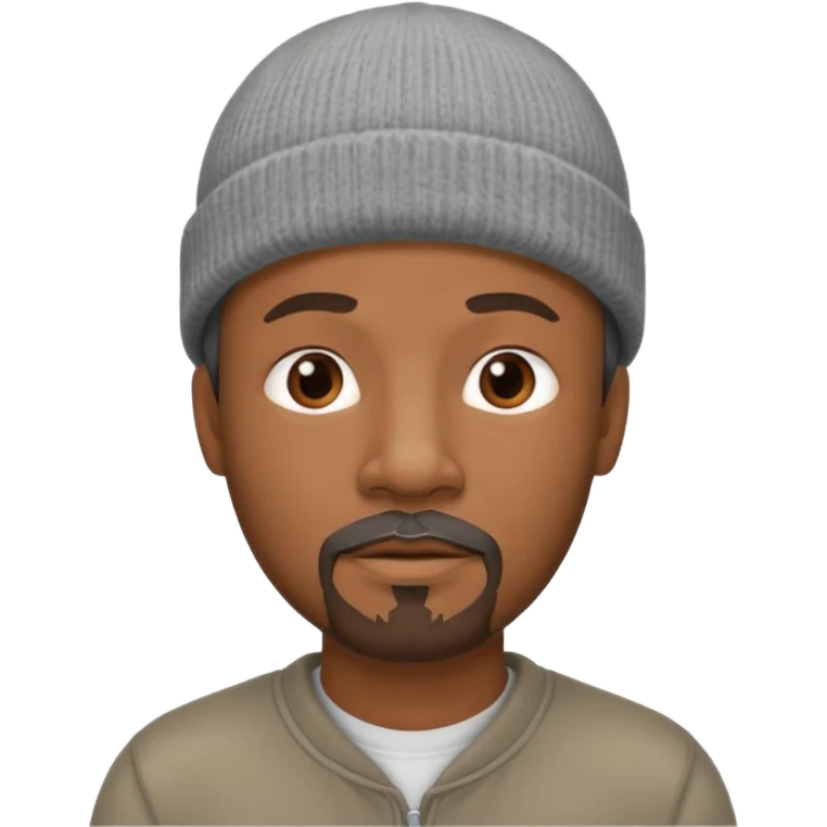 Middle-aged black man, goatee, wearing gray beanie emoji