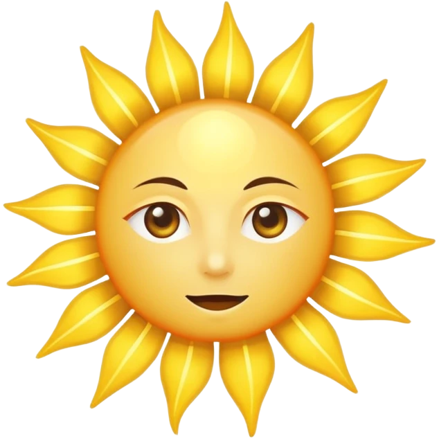 A large, bright sun, with an intense yellow center and golden rays surrounding it, illuminated and vibrant. emoji