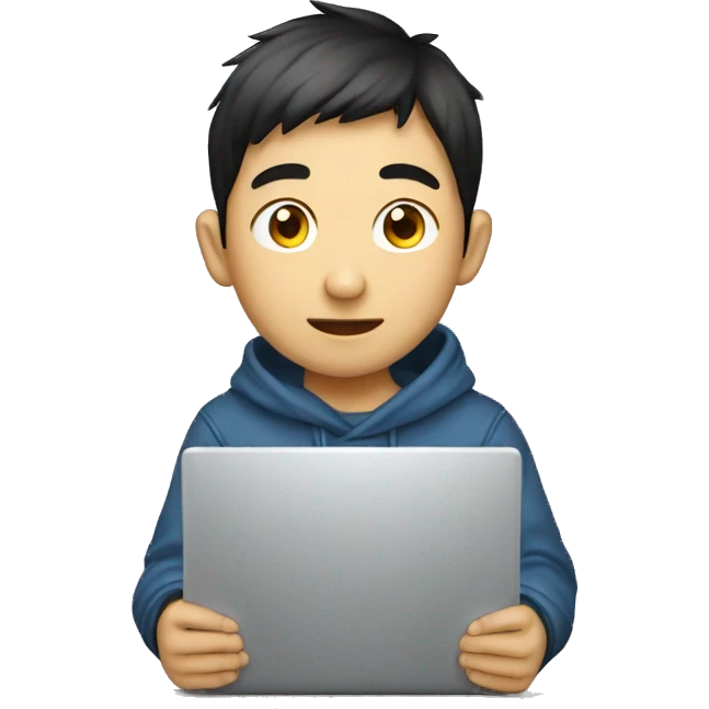 A Asian boy is developer. He is programming on a laptop. Background transparent emoji
