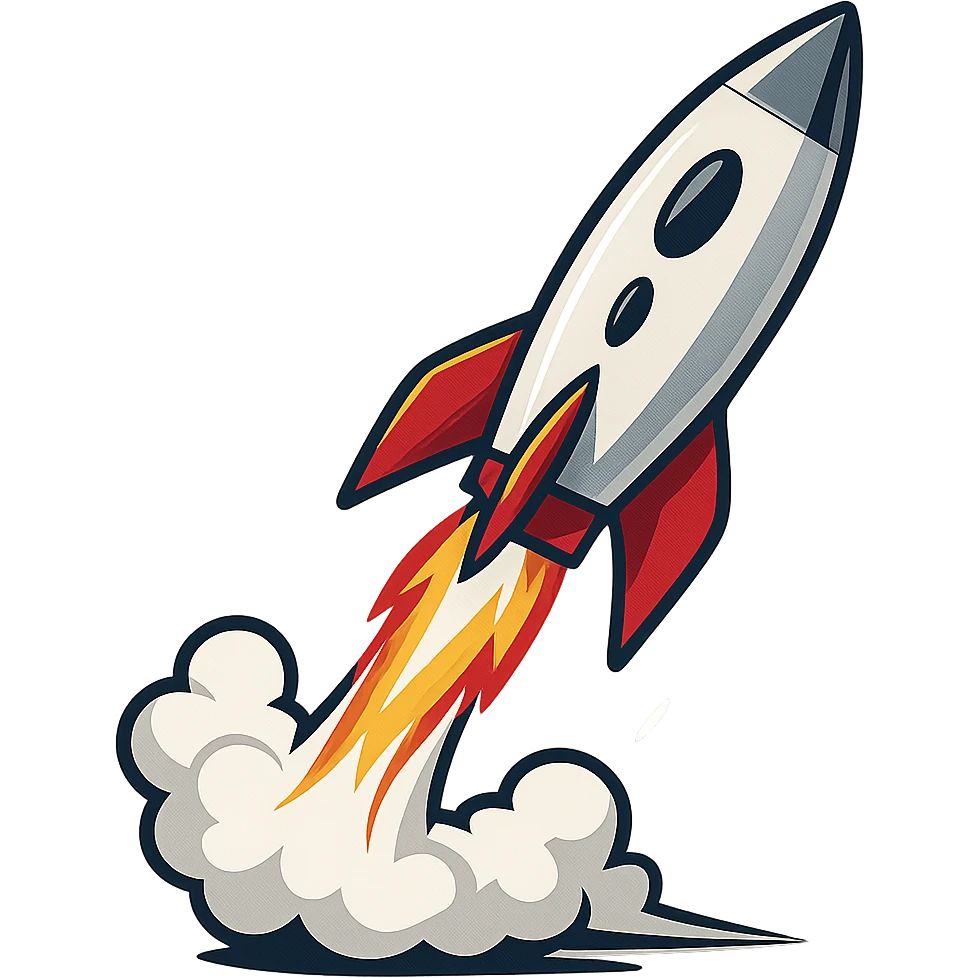 simple rocket ship blasting off, dynamic and sleek, general style emoji