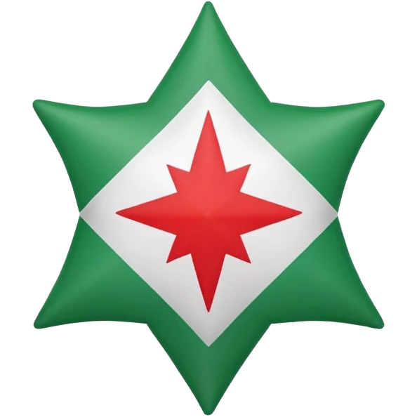 Flag with red line at the top, green at the bottom, and white in the middle, and a 15 sided star in the middle emoji