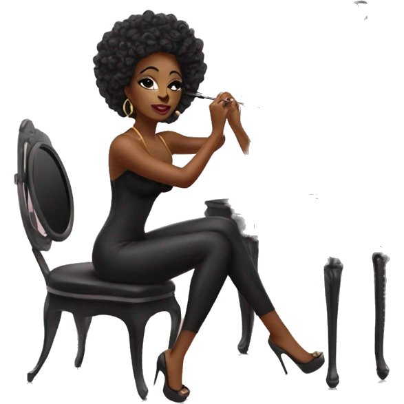 glamorous beautiful black woman sitting at a vanity mirror doing her makeup emoji