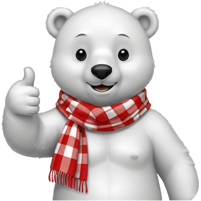 Polar Bear, smiling, thumbs up, wearing red Checkered Triangle scarf emoji