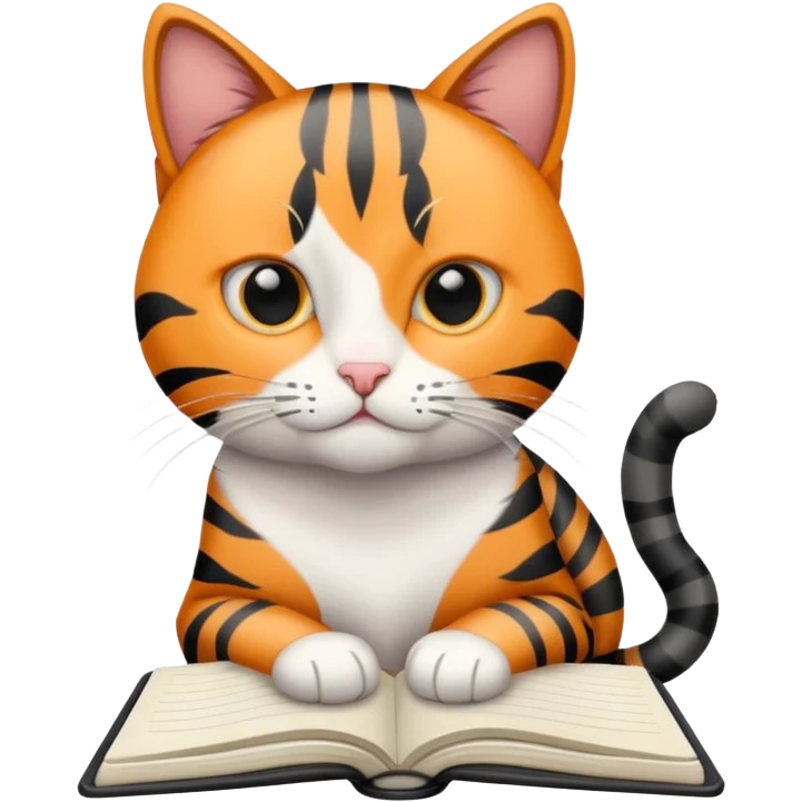 gatita con manchas negras atigradas viendo una libreta anillada emoji