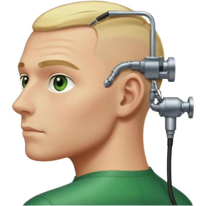 Male, no glasses, blonde hair, right side of hair shaved with a machine, face turned towards the camera emoji