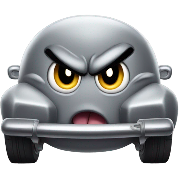 Metal cute mad Kirby bubble Gray ball driving on car wheels with mad eyebrows game emoji