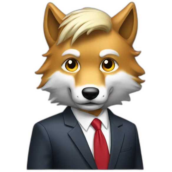 Donald Trump as wolf in suit and hair emoji