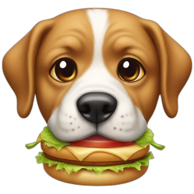 Un chien mangeant un hamburger emoji