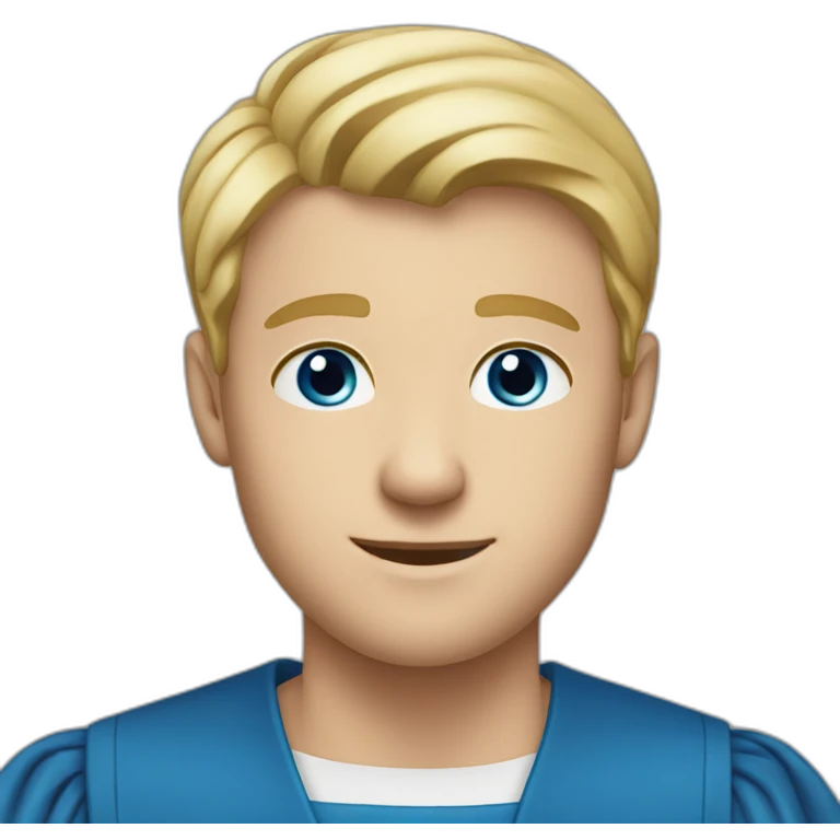 Blonde man with medium short hair, blue eyes, graduation emoji