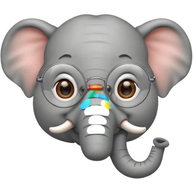 A cheerful elephant wearing round wire-rimmed glasses, with a small mole near the corner of its mouth emoji
