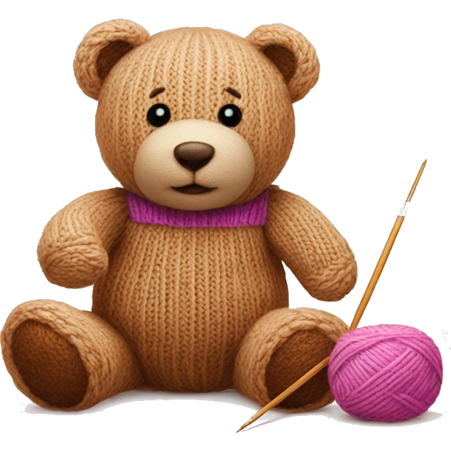 a teddy bear with knitting in progress next to it emoji