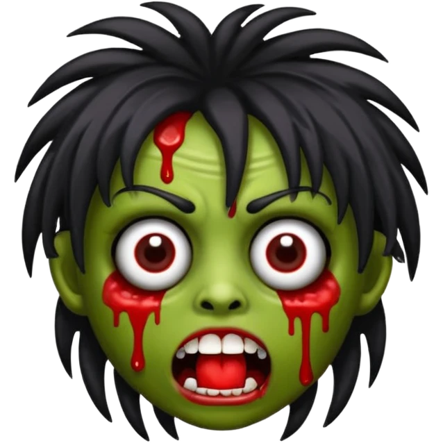 emoji de garota zumbi de cabelo preto e MINI franja emoji