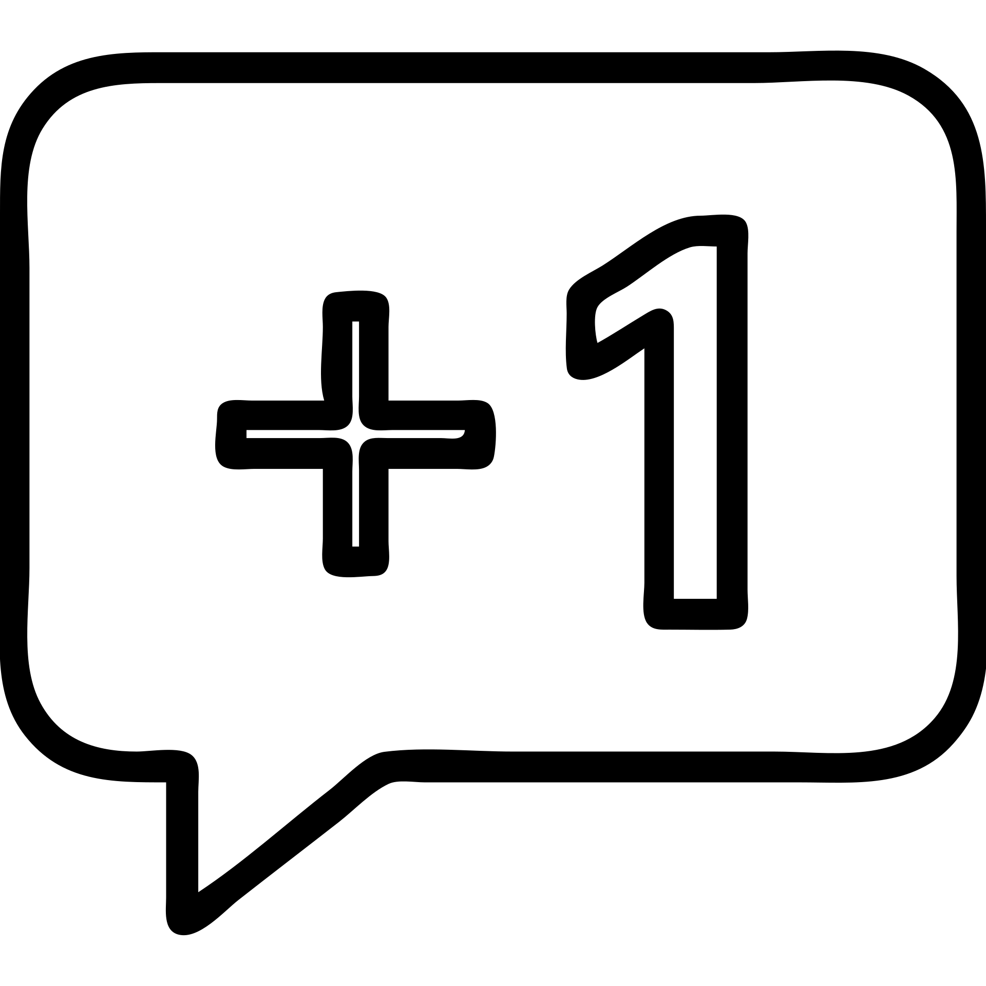 red Helvetica text '+1' inside a speech bubble outline, simple and bold emoji
