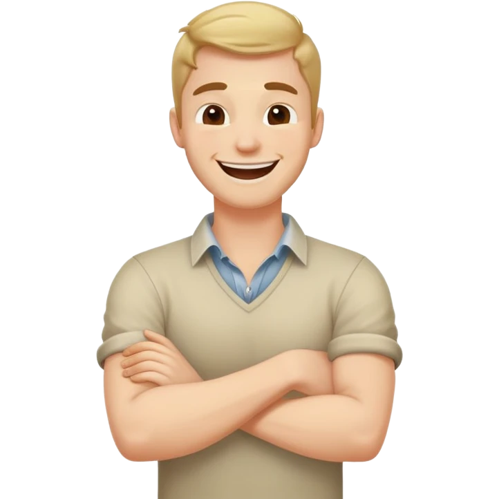 Arms crossed holding neck laughing guy  emoji