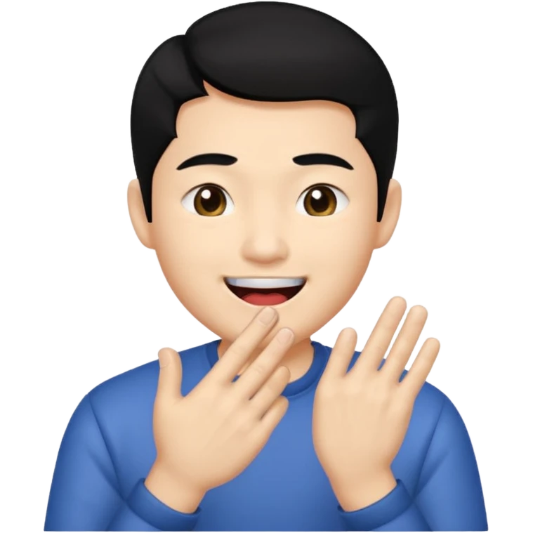 Asia guy black hair side part rubbing hand together and smirking with tongue out on the side emoji