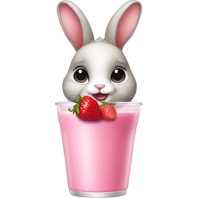 Bunny with pink bow and strawberry smoothie  emoji