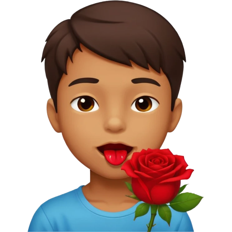 naughty-looking boy biting a rose in his mouth emoji