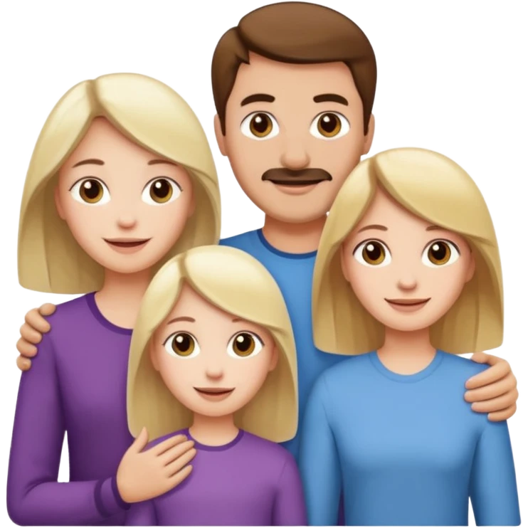 happy pale white family with one brown hair dad, one brown hair mom, one blonde girl, and one brown hair girl emoji
