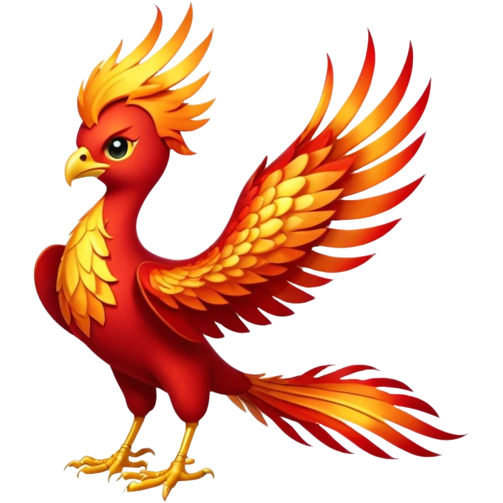 Cinematic Noble Mystical Fire Phoenix Portrait Emoji, Poised and resplendent, with a radiant, fiery plumage in brilliant hues of scarlet, gold, and ember, featuring elongated, elegant tail feathers that flow like molten lava, and piercing, wise eyes reflecting the eternal cycle of rebirth; rendered with lifelike texture and luminous natural highlights, high shine, majestic and awe-inspiring, styled with an aura of mythic resurgence, focused and regal, soft glowing outline, capturing the essence of a legendary phoenix rising from the flames with timeless grace! emoji