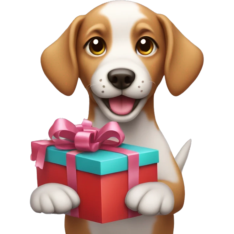 cute dog holding birthday present emoji